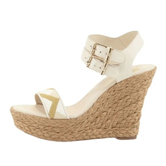 Elliott Lucca Guilia Leather Espadrille Wedge in Linen Multi Size 9 - Picture 2 of 15